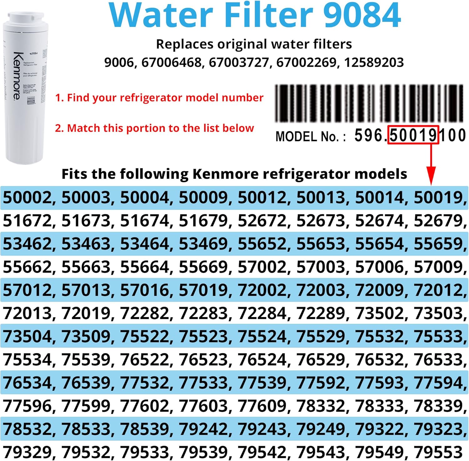 Kenmore 9084 9084 Refrigerator Water Filter, white: Home Improvement