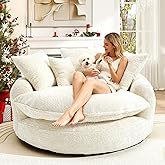 Aenkyo 54.3” Round Chaise Lounge Chair Indoor, Modern Upholstered Boneless Couch with 5 Throw Pillows and Deep Seat, Circle C