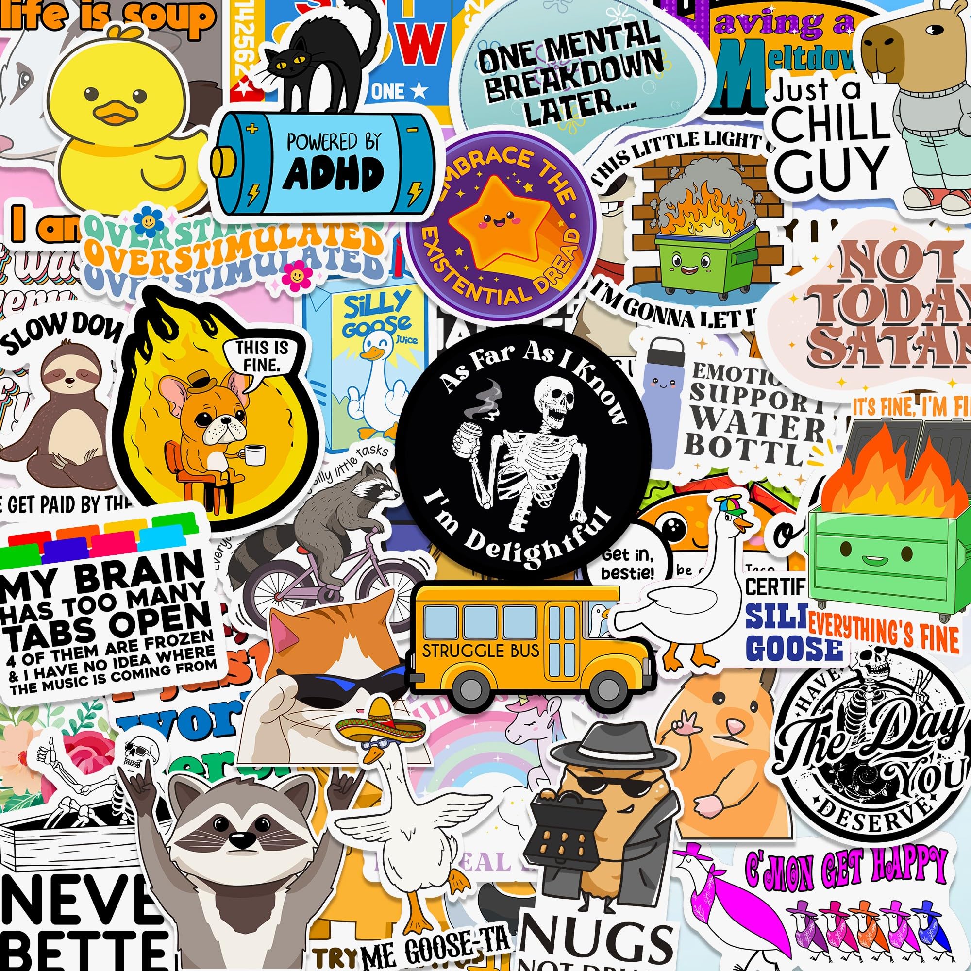 225PCS Funny Hot Mess Xpress Sticker Pack by Puraesla - Holographic Stickers for Adults, Waterproof Vinyl Sarcastic Relatable Meme Decals for Laptop, Water Bottle, Phone, Kindle, Journal