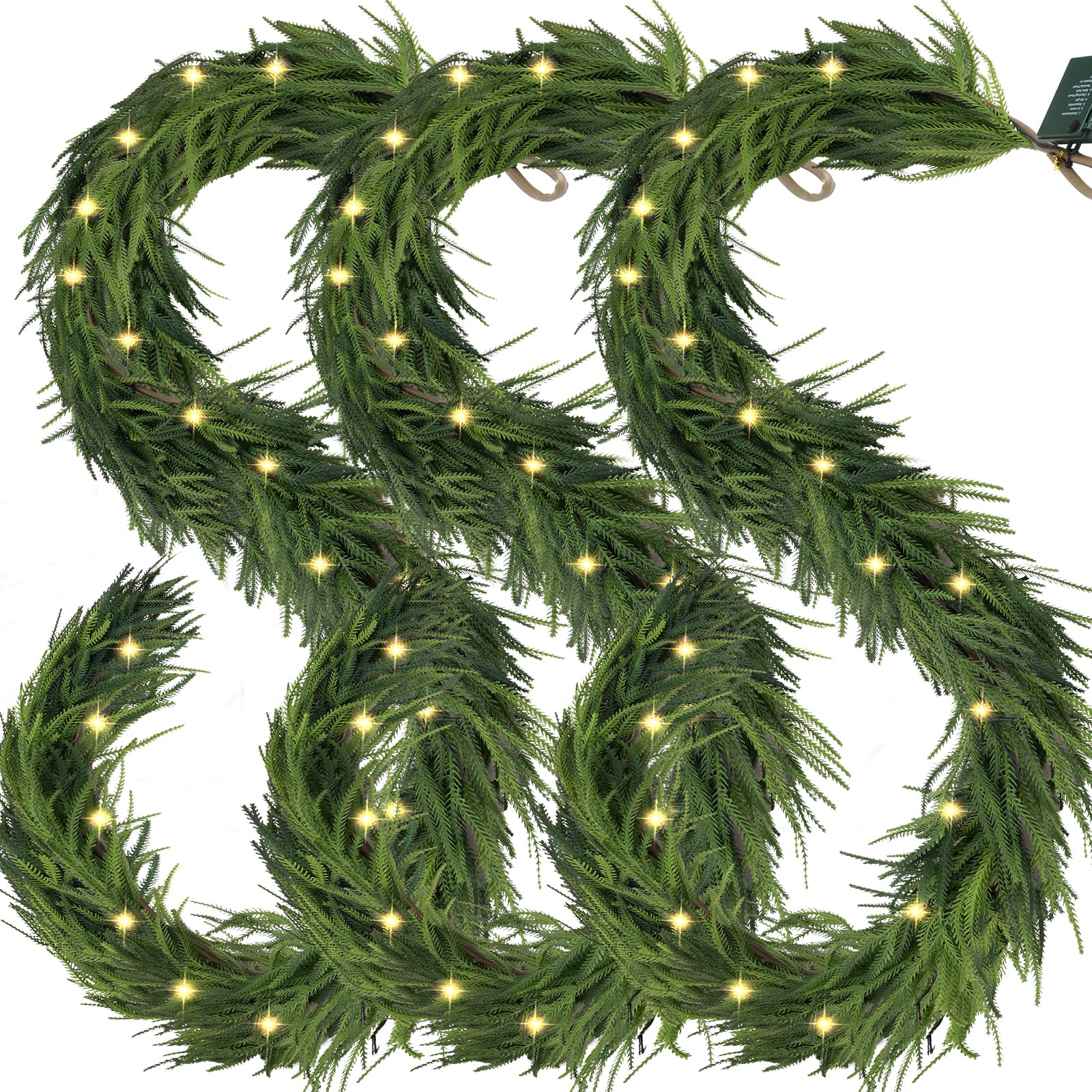 Photo 1 of 3 Pcs Pre- Christmas Garland Decorations,9 FT Faux Led Norfolk Pine Garland Artificial Realistic, Real Touch Greenery Christmas Pine Garland for Mantle Table Front Door Indoor Outdoor Holiday Decor