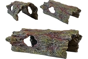 MAGTARA Log Hideout Rainforest Series - Reptile Wood Hide, Basking Rock, Terrarium & Aquarium Decor, Decorative Resin for Lizards, Fish, Snakes, Amphibians, Small Animals