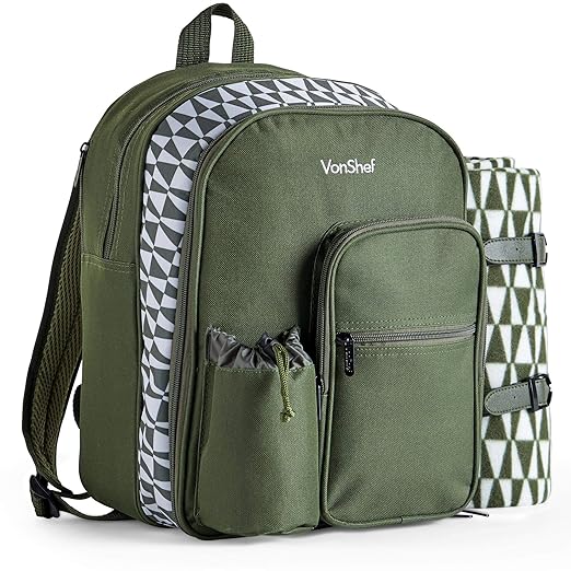 VonShef Mochila Geo Picnic Verde para 2 Personas - Resistente al ...