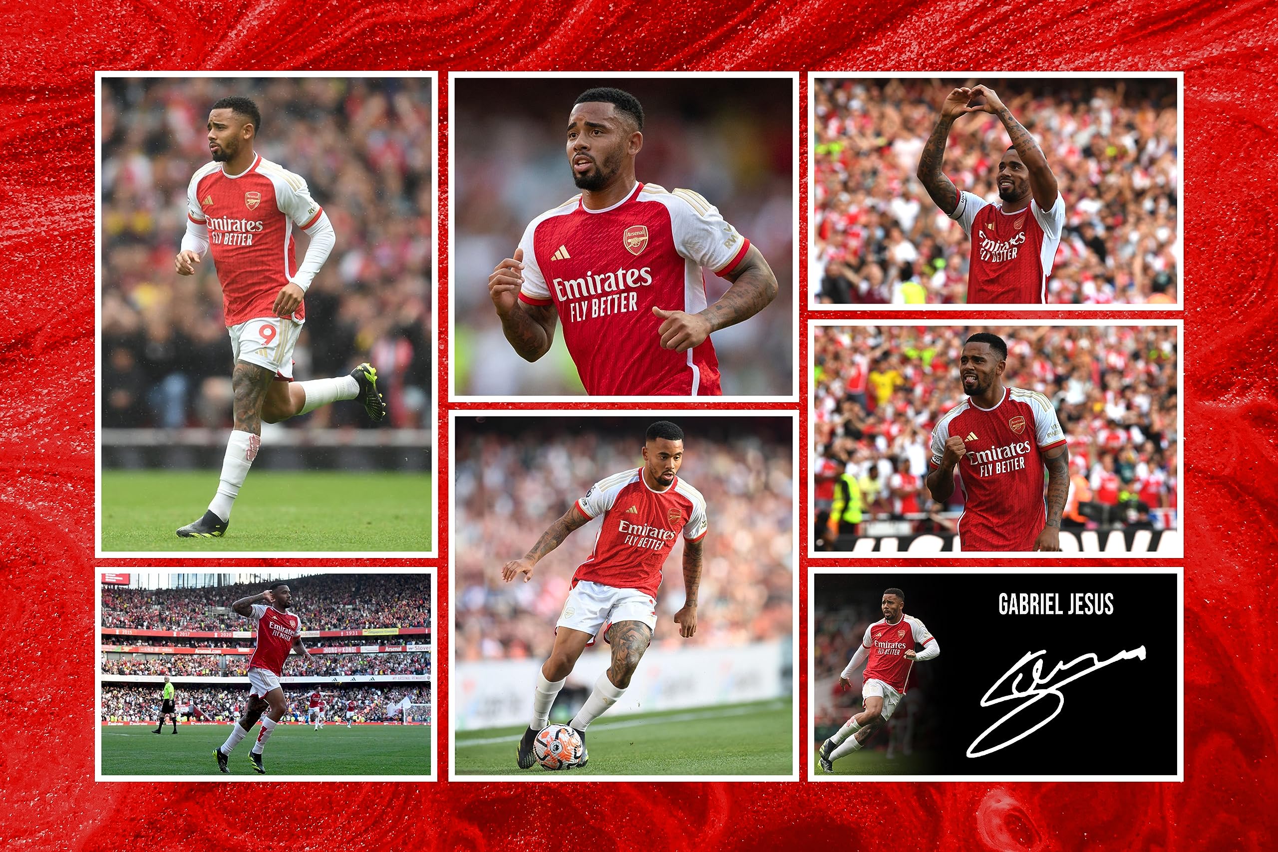 RJR PRINTS Gabriel Jesus - Arsenal Signed 12x8 Inch Montage Photo Print Pre Printed Signature Autograph Football Gift