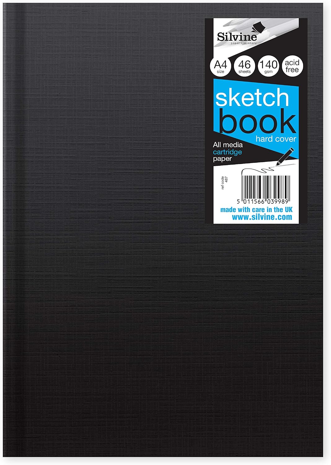 Silvine A4 Portrait Casebound Sketchbook - 96 Pages (48 Sheets) 140gsm Textured White Cartridge Paper