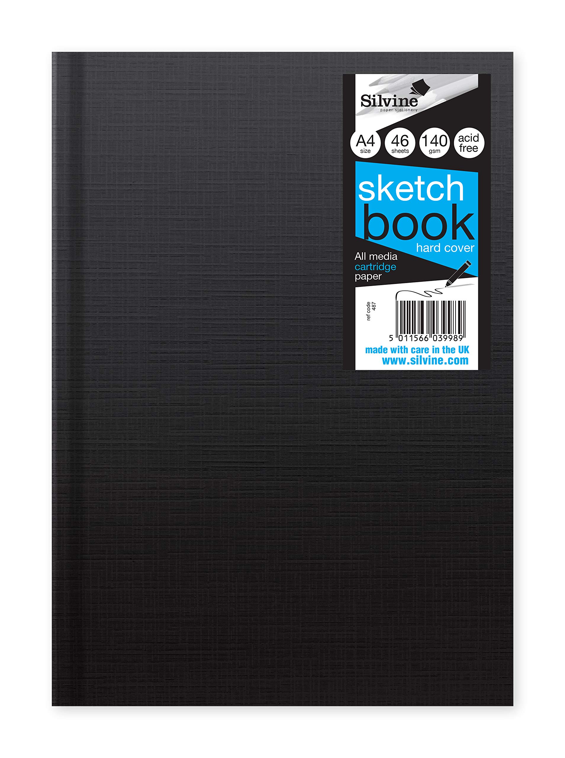 Silvine A4 Portrait Casebound Sketchbook - 96 Pages (48 Sheets) 140gsm Textured White Cartridge Paper