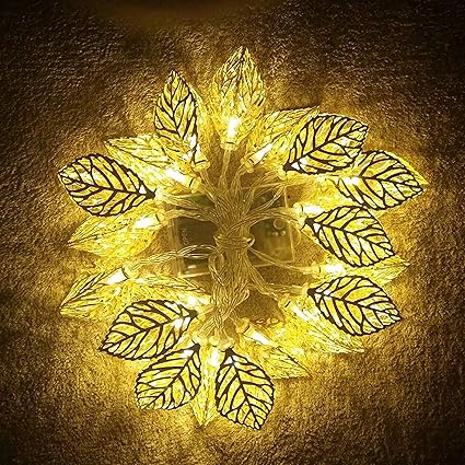 TIED RIBBONS Golden Metal Leaf String 20 Led Decorative Lights for Home Hanging Bedroom Birthday Party Decoration Items