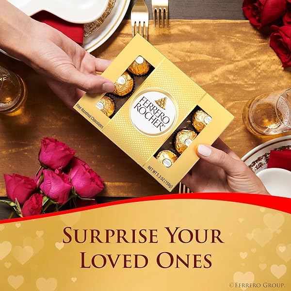 FERRERO ROCHER, 16 COUNT, GOURMET MILK CHOCOLATE HAZELNUT, VALENTINE’S CHOCOLATE, INDIVIDUALLY WRAPPED, 6.2 OZ