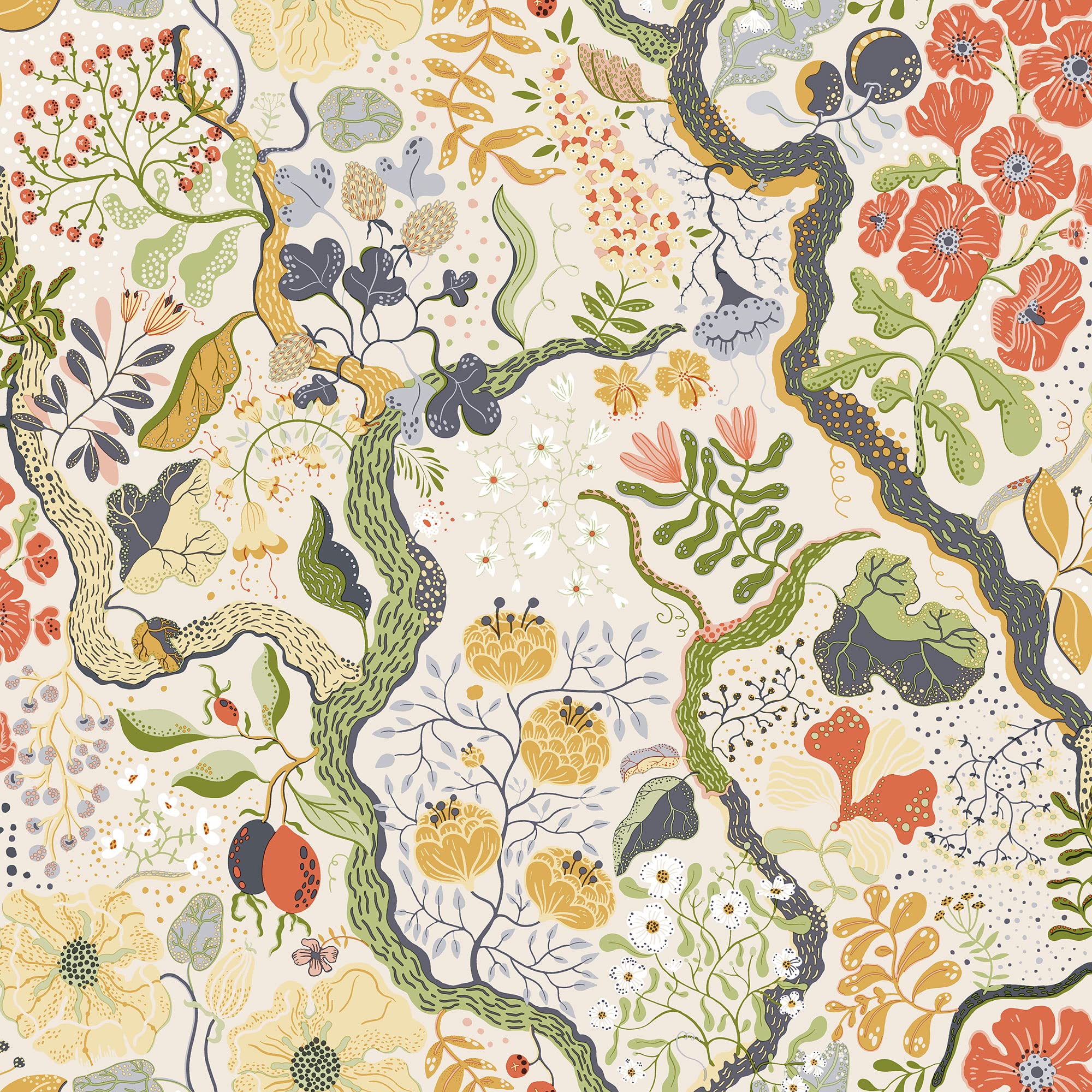 Galerie S65102 Sommarang Floral Vines Wallpaper, White/Yellow, 10.05m x 53cm