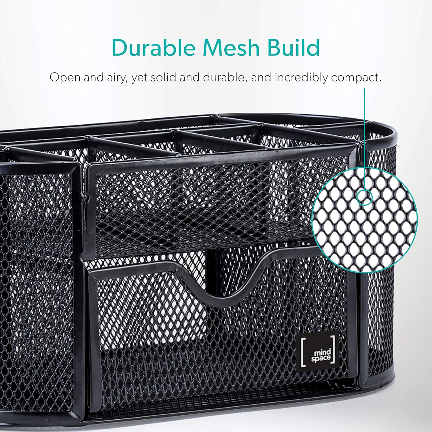 Pen Holder for Desk By Mindspace with 8 Compartments + Drawer| Office Supplies Organizer | The Mesh Collection, Black: Home Improvement