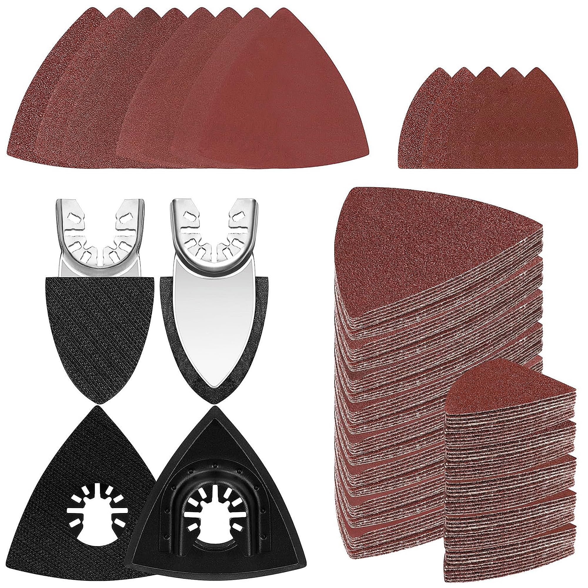 Pack of 154 Sandpaper Triangular Sanders, Triangular Sandpaper Sandpaper for Multi-Sander, Sandpaper Set Including 60/80/120/180/240 Grit, with 4 Pad Holders for Most Models
