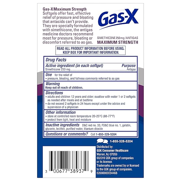 GAS-X MAXIMUM STRENGTH GAS RELIEF SOFTGELS WITH SIMETHICONE 250 MG FOR BLOATING RELIEF – 50 COUNT