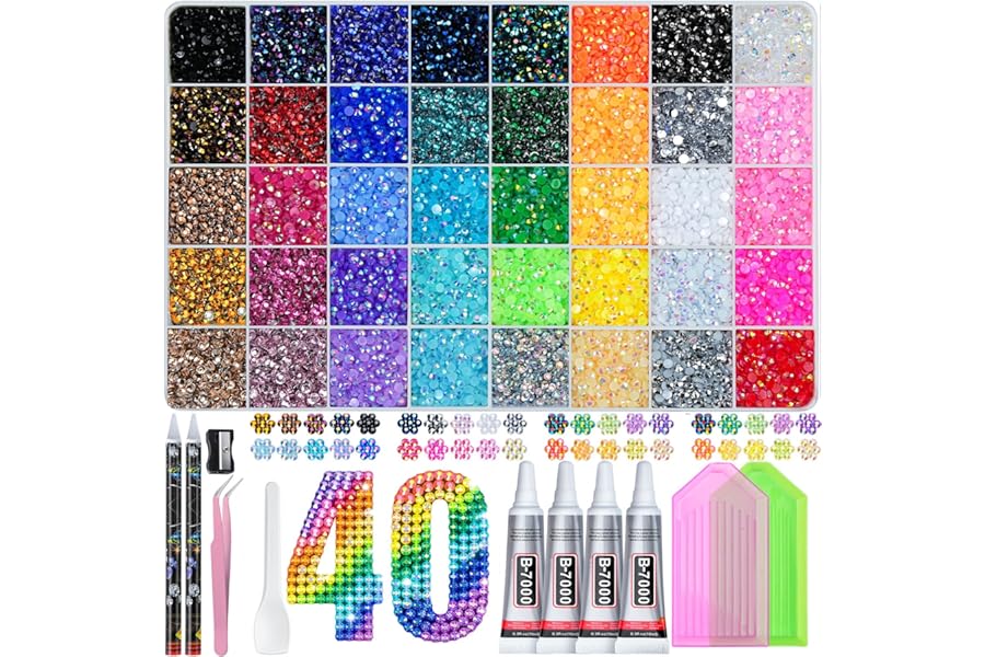 Lotwow 50000Pcs Bedazzling Kit with Rhinestones 3mm, 40 Colors Bedazzler Kit Resin Rhinestones Nail Gems & Glitter Gem Art Su