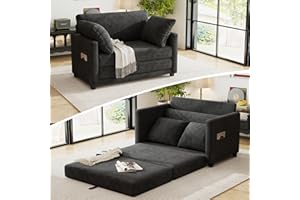 kakuboohi 51" Loveseat Sleeper Sofa Bed, Chenille Convertible Floor Sofa Bed for Small Spaces, Folding Couch Bed with Deep Seat, 2 Pillows & Solid Frame, Pull Out Floor Couch for Living Room, Black