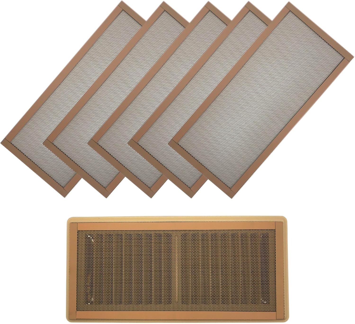 Registers, Grilles & Vents - MODERN WAVE - Extra Strong Magnetic Air Vent Screen Cover for Floor 5-Pack (5'' x 11'', Brown)