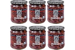 Sable & Rosenfeld Spicy Olive Bruschetta in a Jar 16 oz (Pack of 6), Kalamata Mediterranean Sandwich Spread with Peppers and Olive Oil, Non-GMO, Gluten-Free