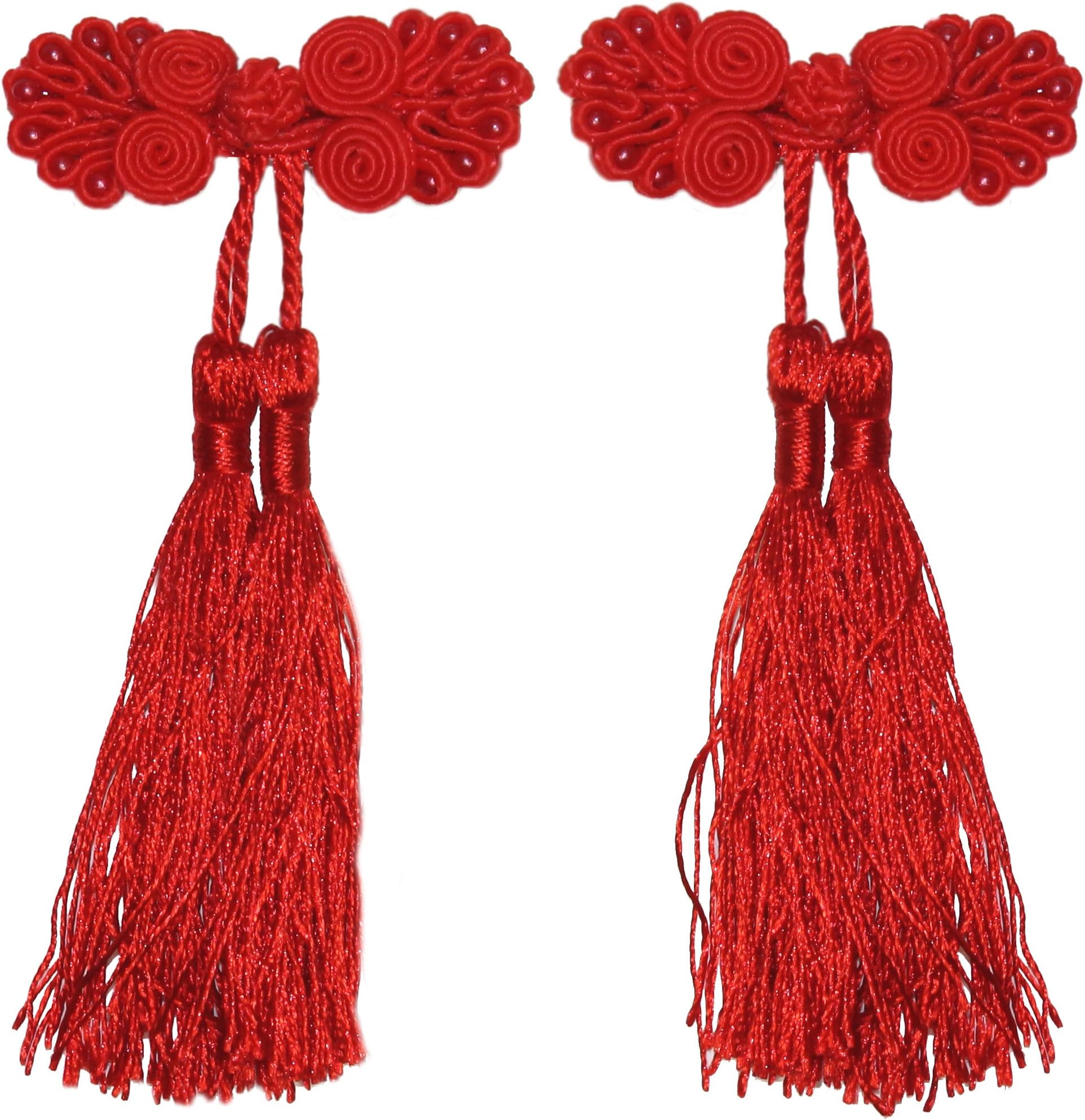 Lucore Chinese Ribbon Girls Hairpins, 2 PC Knot & Tassel Princess Mini Costume Hat & Hair Decoration (Red)