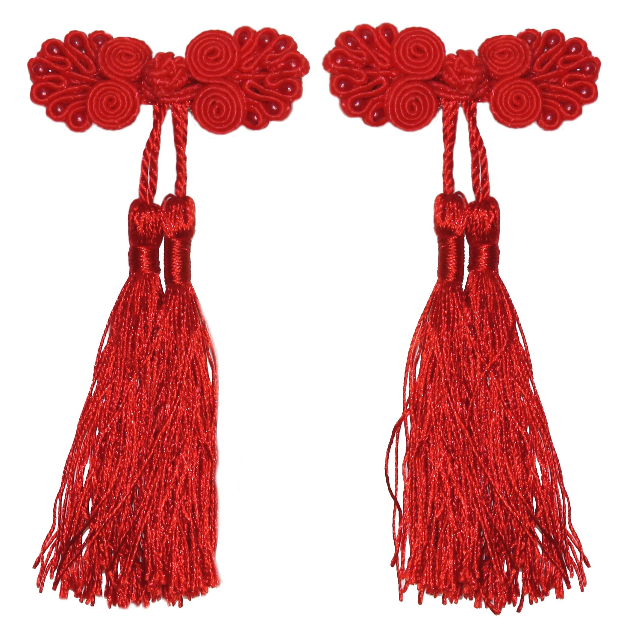 Lucore Chinese Ribbon Girls Hairpins, 2 PC Knot & Tassel Princess Mini Costume Hat & Hair Decoration (Red)