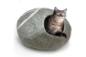 iPrimio 100% Natural Wool Eco-Friendly Cat & Kitten Cave Bed - Cozy House Indoor Bed for Cats & Kittens - Pet Felt Cat Cave, Cushion, Cove, Nest, Hideout, Hideaway, Tent, Tunnel Beds (Light Gray)