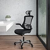 Flash Furniture High-Back Black Mesh Swivel Ergonomic Executive Office Chair with Flip-Up Arms and Adjustable Headrest