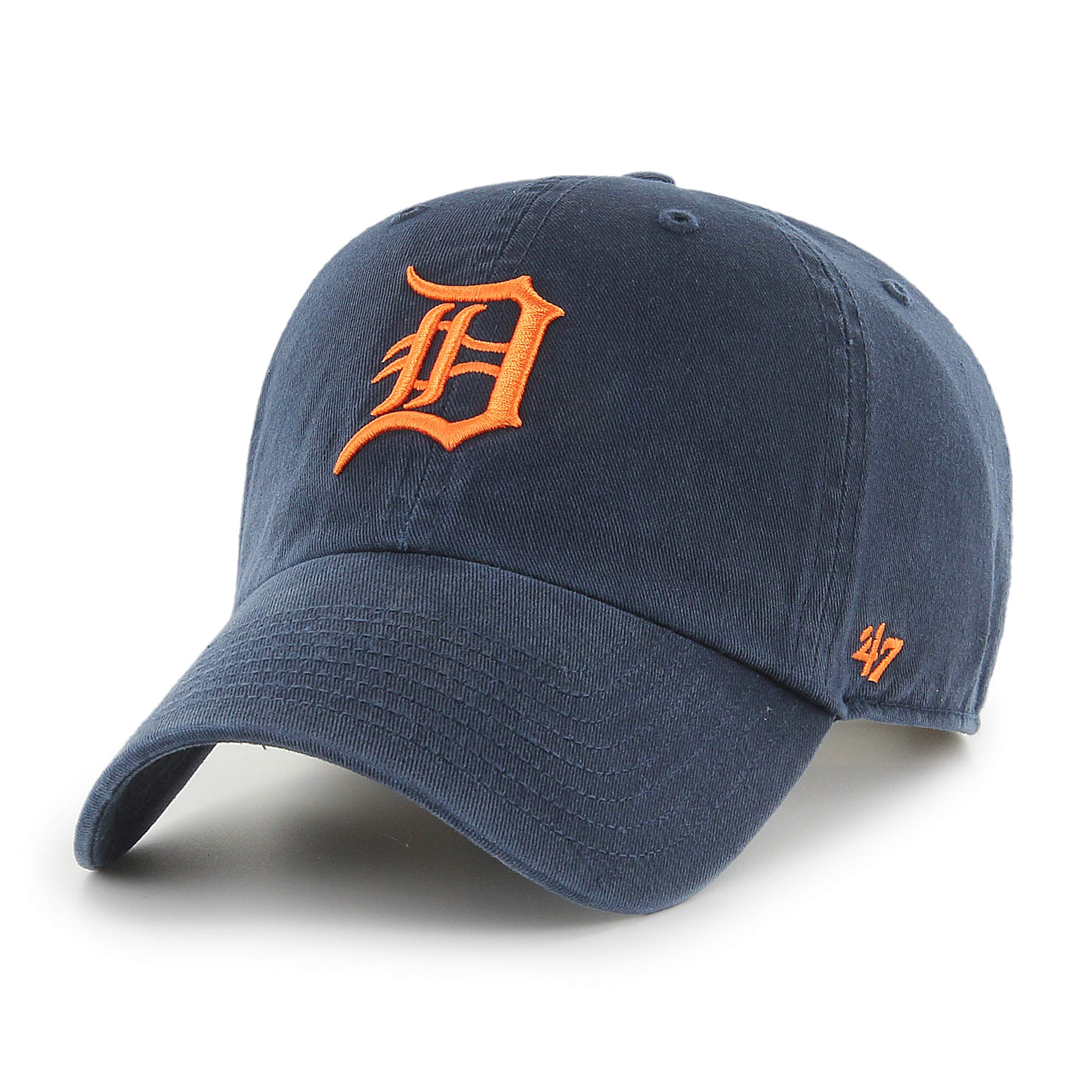 47 Detroit Tigers MLB Clean Up Unisex Baseball Cap, Adjustable, Orange Logo, Vintage Navy