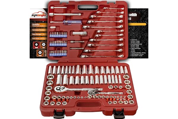 EPAuto 122 Pcs Mechanics Tool Set Drive Socket Wrench Ratchets, SAE/Metric | Mechanics Tool Set Drive Socket Wrench Ratchets