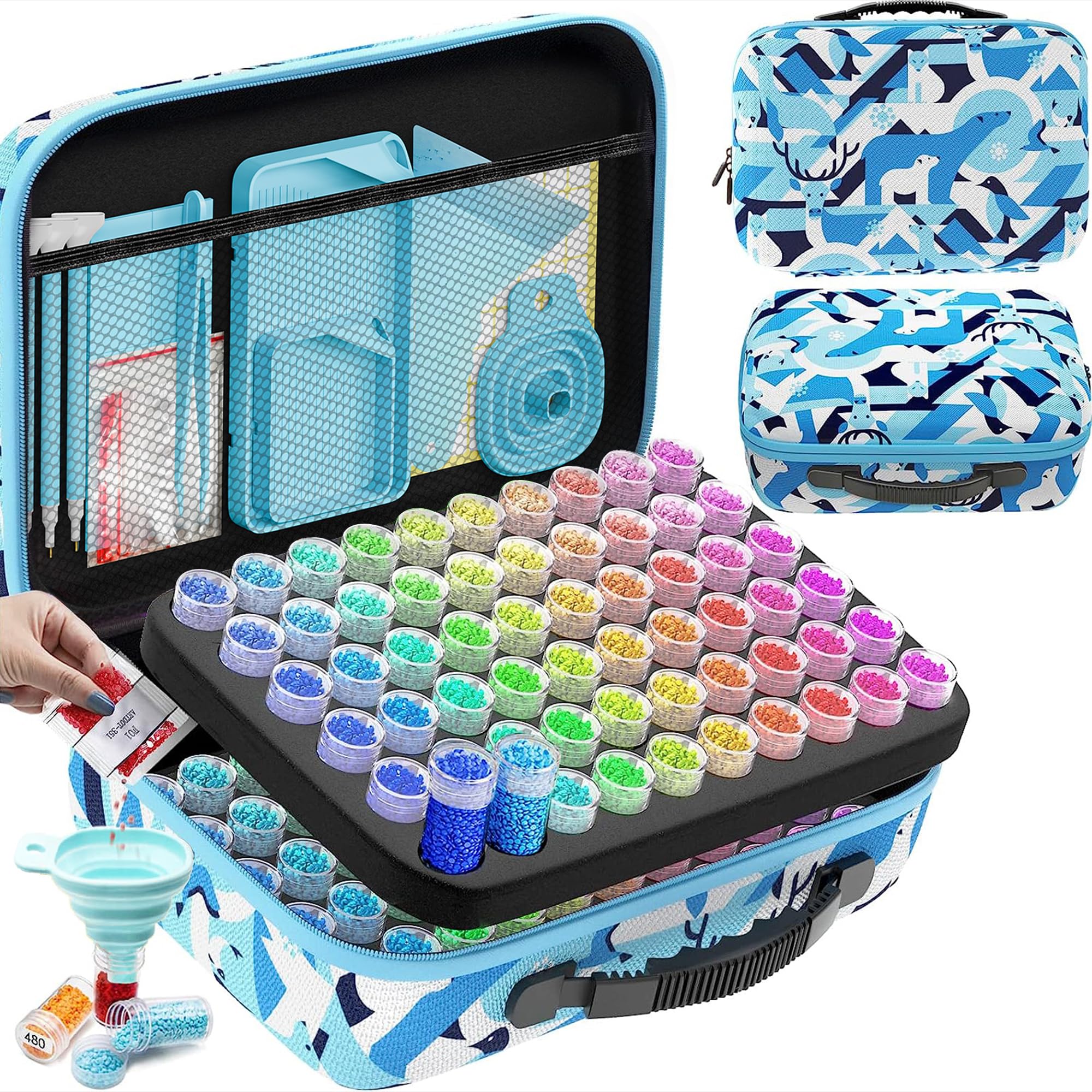 ARTDOT 5D Diamond Art Storage Boxes with 120 Slots, 162pcs Diamond Painting Accessories and Tools Kits with Pens for Adults(Blue)