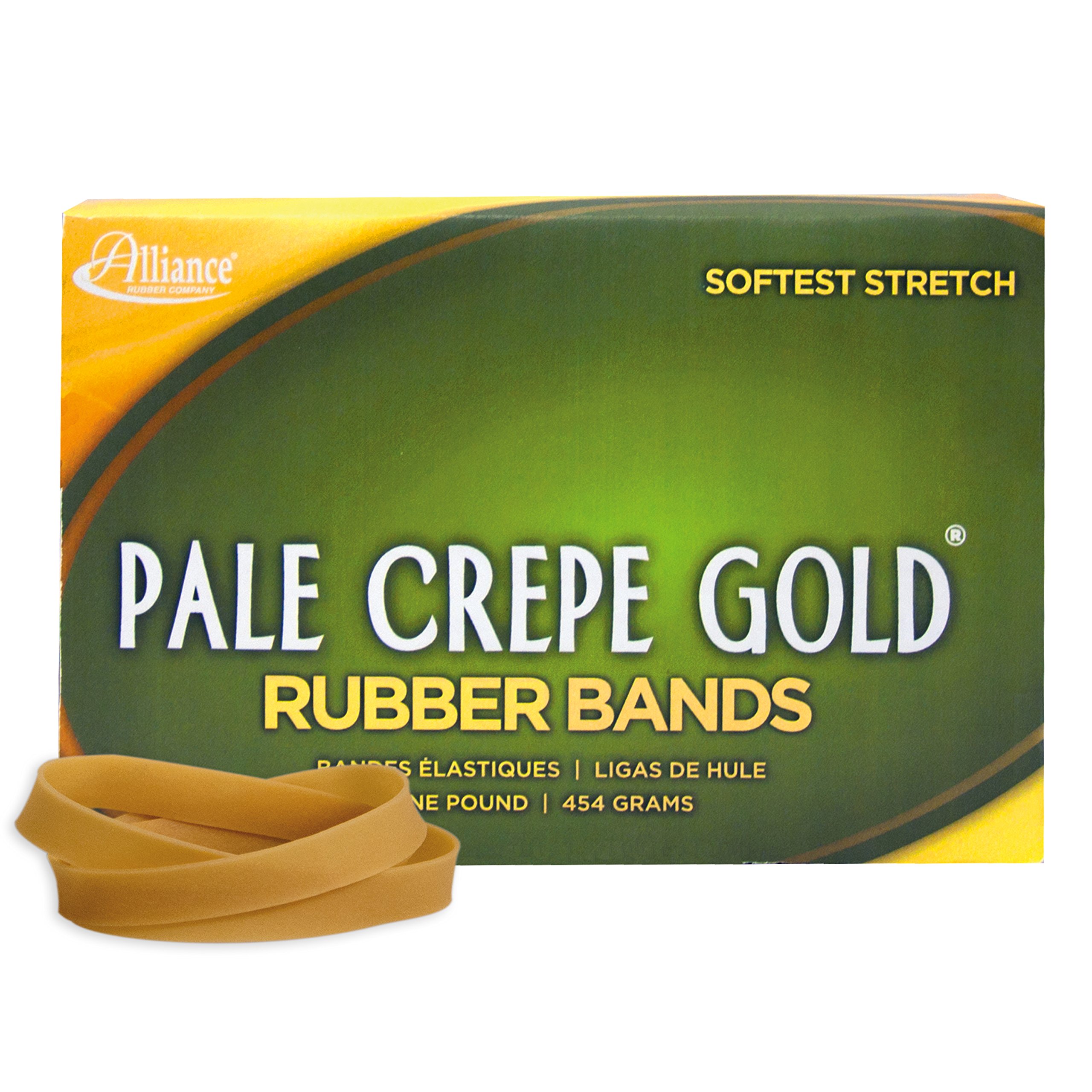 Alliance Rubber 20745 Pale Crepe Gold Rubber Bands Size #74, 1 lb Box Contains Approx. 320 Bands (3 1/2" x 3/8", Golden Crepe)