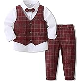 Baby Boys Gentleman Formal Suit Set with Vest, Pant, Shirt, and Bow Tie, Weding 4Pcs Outfit