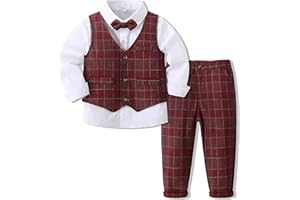 XINGWU TEXTITLE Baby Boys Gentleman Formal Suit Set with Vest, Pant, Shirt, and Bow Tie, Weding 4Pcs Outfit