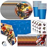 Transformers Birthday Party Supplies - Serves 16 | Transformer Tablecover, Plates, Napkins, Cups, Tattoo Party Favors, Buttons