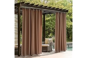ColourTree Outdoor Curtains 300 GSM for Patio, Waterproof Outside Curtains Premium Weatherproof Privacy Curtains for Porch Pergola Deck Backyard, 54W x 95L inch, Brown, 2 Panels