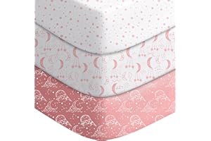 Unnivoll Baby Crib Sheets for Boys Girls, Fitted Crib Sheet Neutral 3 Pack for Standard Crib and Toddler Mattress, Breathable Soft Microfiber Baby Sheet 28x52x8in White Pink Moon