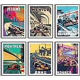 HK Studio F1 Race Car Posters Decor 8" x 11" Pack 6 - Dorm Decor, Vintage Room Decor Aesthetic, Teen Room Decor