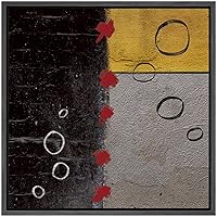 SIGNWIN Framed Canvas Wall Art Red X and Black Circle Over Yellow, Silver Gray Concrete Abstract Texture Mixed Media Modern Art Industrial Dramatic for Living Room, Bedroom, Office - 16