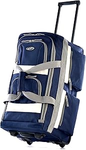 Olympia 8 Pocket Rolling Duffel Bag, Navy, 29 inch