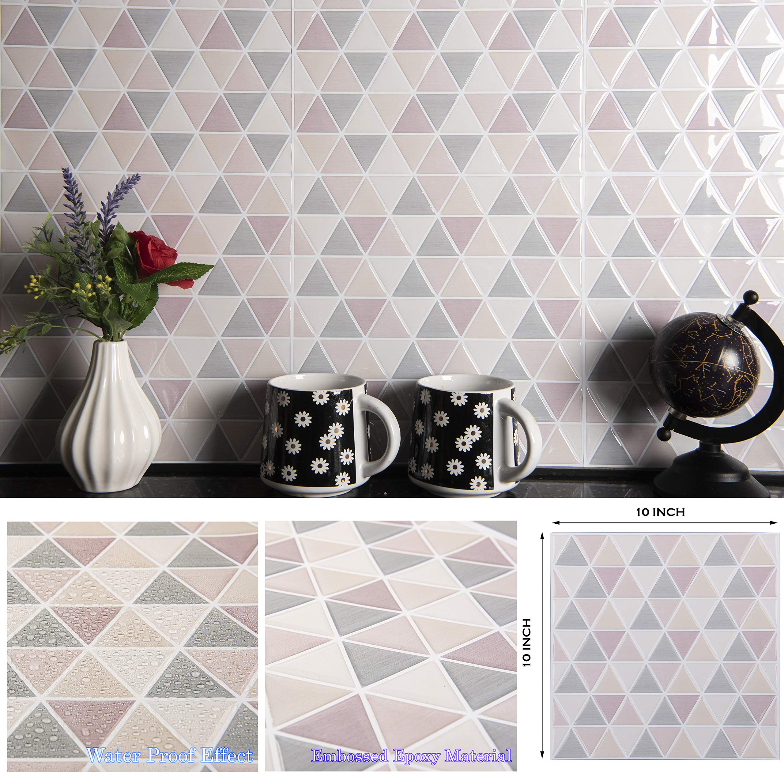 STIQUICK TILES Peel and Stick Backsplash - for Kitchen Decorative Tiles (10 Sheets) (10" X 10" 10 Sheets, FabricTri Beige)