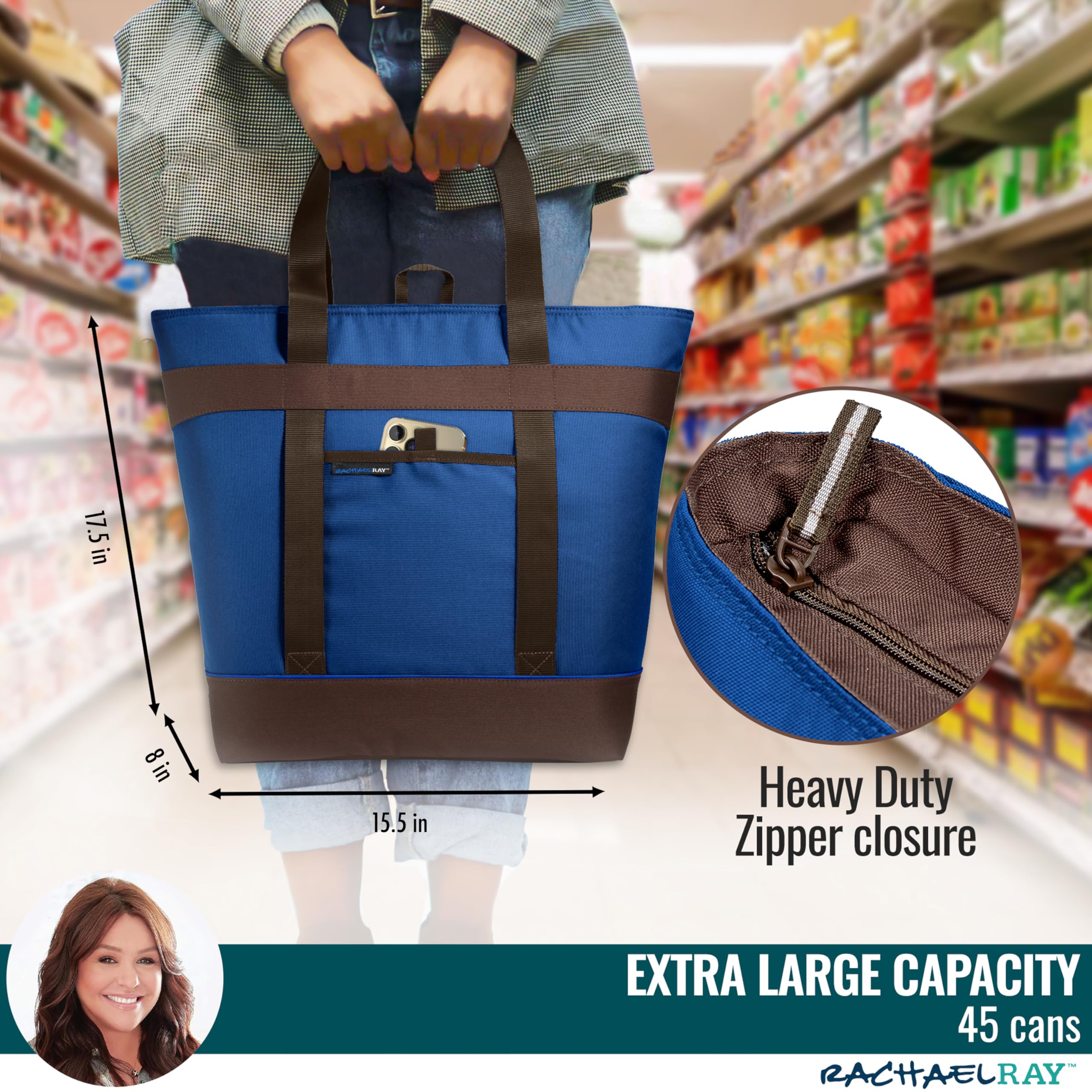 Rachael Ray Jumbo Chillout Thermal Tote, Insulated Soft Sided Cooler Bag