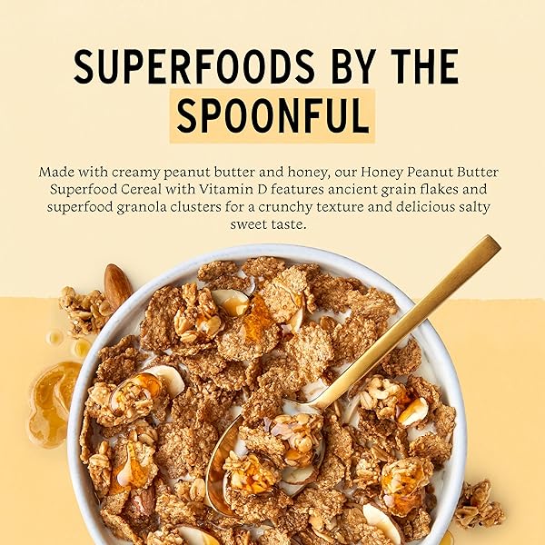 PURELY ELIZABETH, HONEY PEANUT BUTTER, SUPERFOOD CEREAL WITH VITAMIN D (1 BOX, 11OZ), 6G FIBER