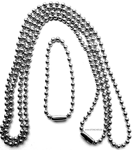 Edelstahlkette Kette V4A Kugelkette Halskette für Anhänger Biker Dog Tag Ø 2,4 mm, ca. 70 + 11 cm, Edelstahl