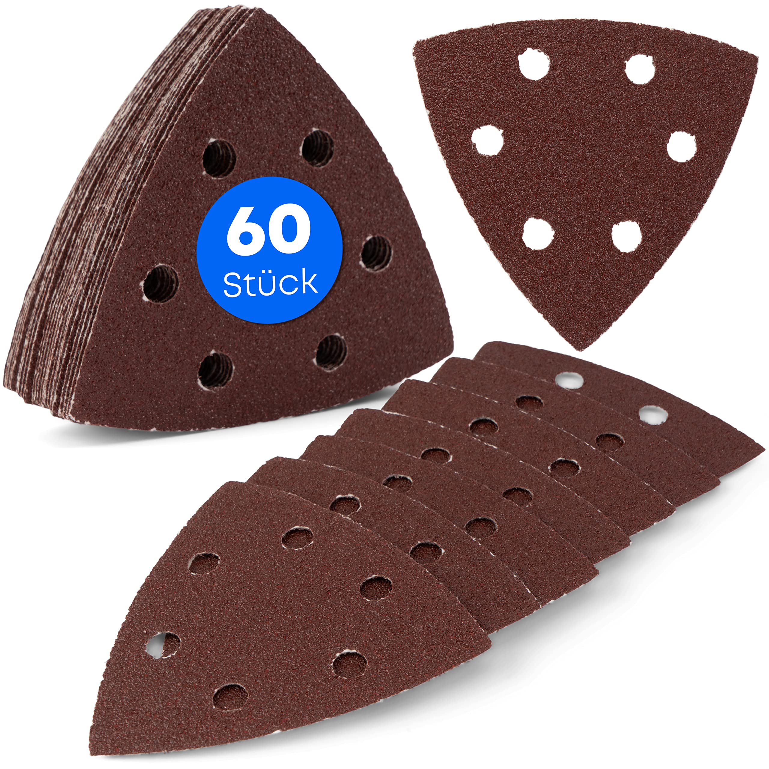 60 pieces / Delta sanding triangles / 6-hole / 93 x 93 x 93 mm / 10 x 40-60 grit - 80-120 - 180-240 / for Delta sanders / sanding sheets / triangular sanding pads / sandpaper
