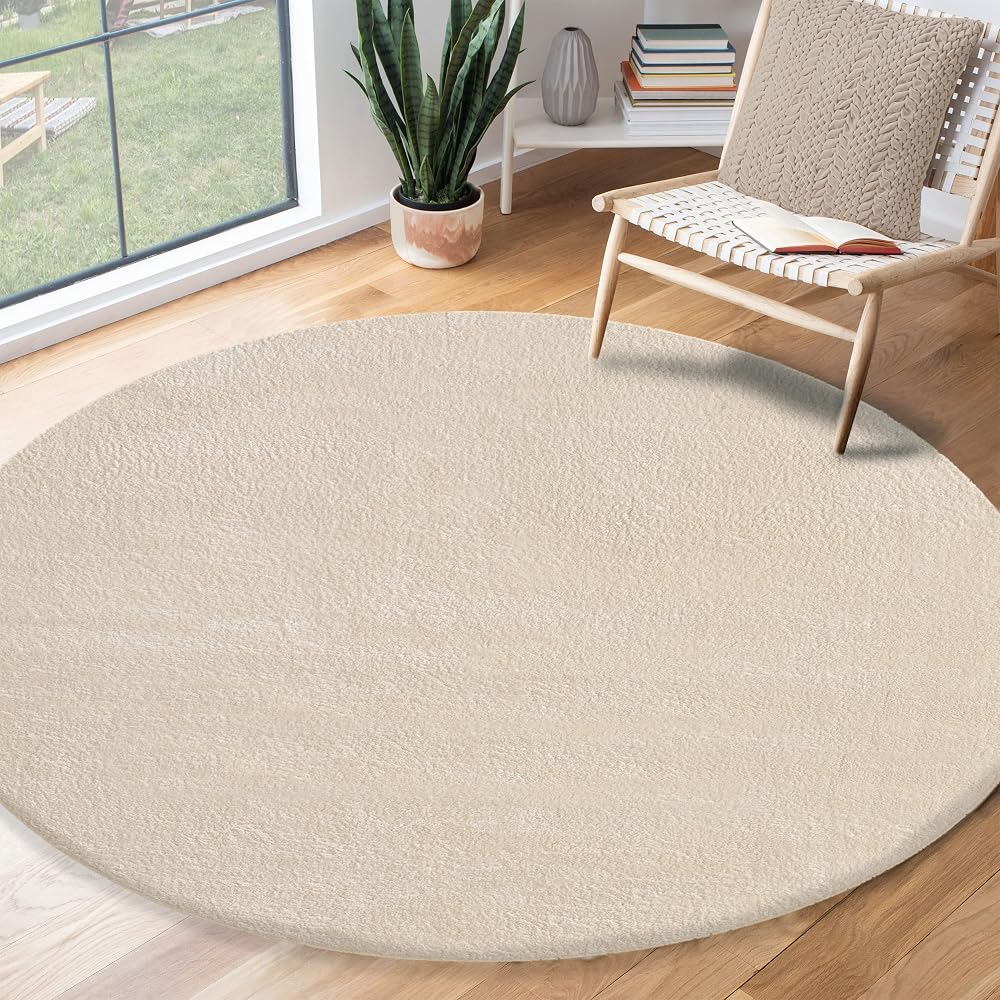 the carpet Relax Modern Fluffy Short Pile Rug Beige 120x120 cm Round