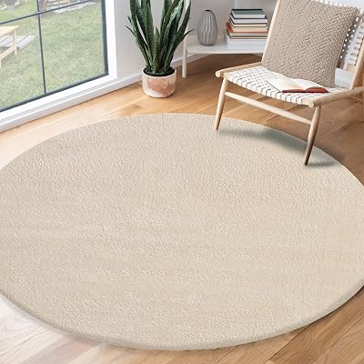 the carpet Relax Modern Fluffy Short Pile Rug Beige 120x120 cm Round