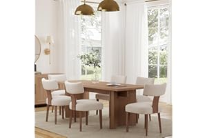 RIVOVA Mid Century Modern Dining Chairs Set of 6 Upholstered Linen Fabric Dining Chairs Curved Backrest Farmhouse Dining Room Chairs Kitchen Chairs with Wood Legs, Beige