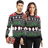 LecGee Couple Matching Christmas Sweaters Xmas Ugly Reindeer Snowflakes Knitted Pullover for Men Women
