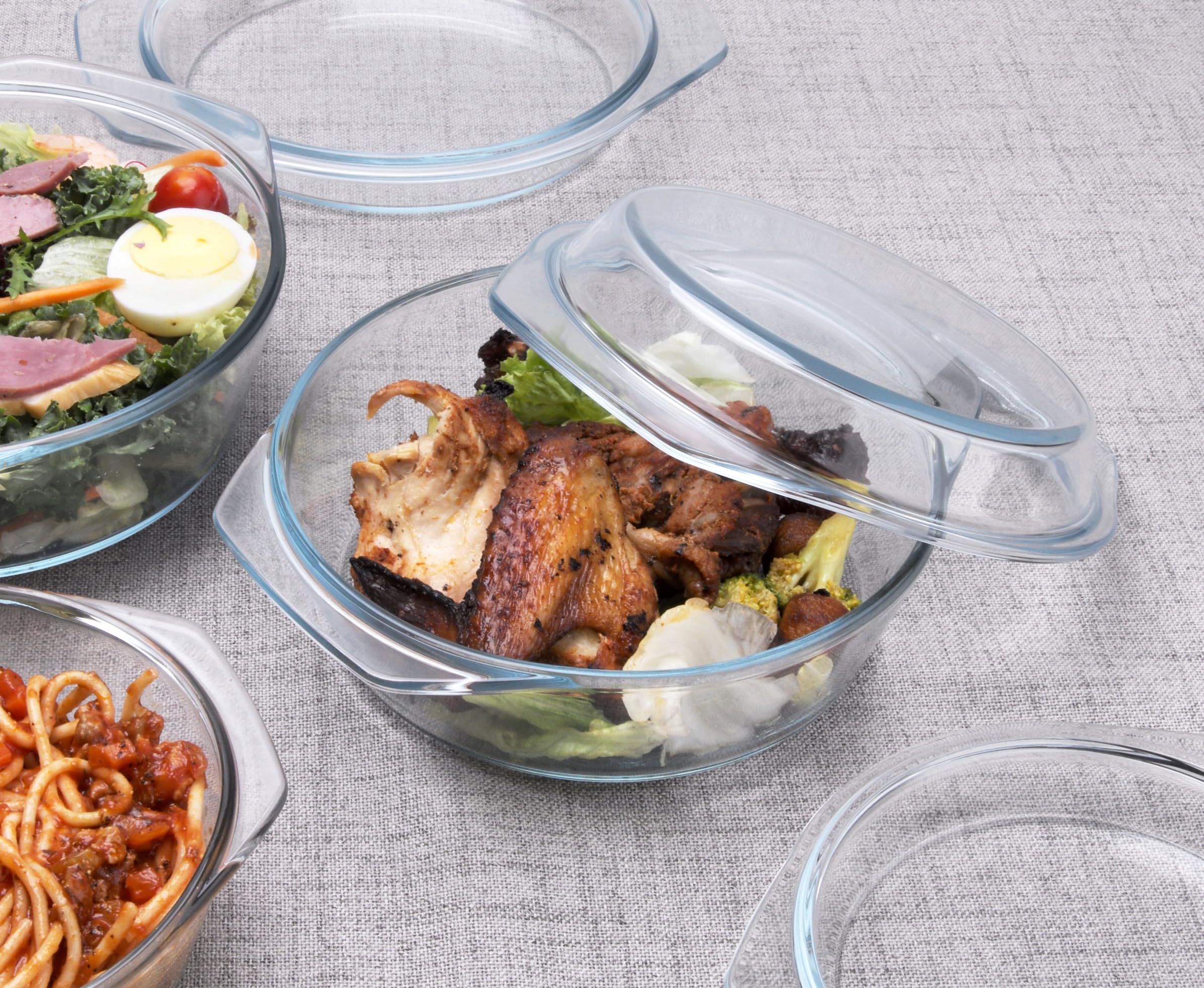 Set of 6 Pieces Round Tempered Glass Casserole Dish with Lids, Glass Casserole Baking Dish Set for Oven, Freezer and Dishwasher Safe - 1QT+1.5QT+1.8QT