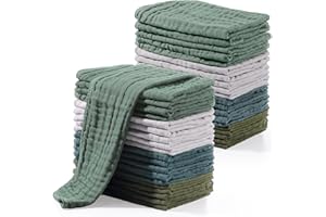 Buryeah Muslin 20 Pcs Burp Cloths Large 20" x 10" 100% Cotton 6 Layers Ultra Absorbent and Soft Hand Washcloths for Baby Drool and Messes Gentle Burp Cloth for Boys & Girls(Dark Colors)