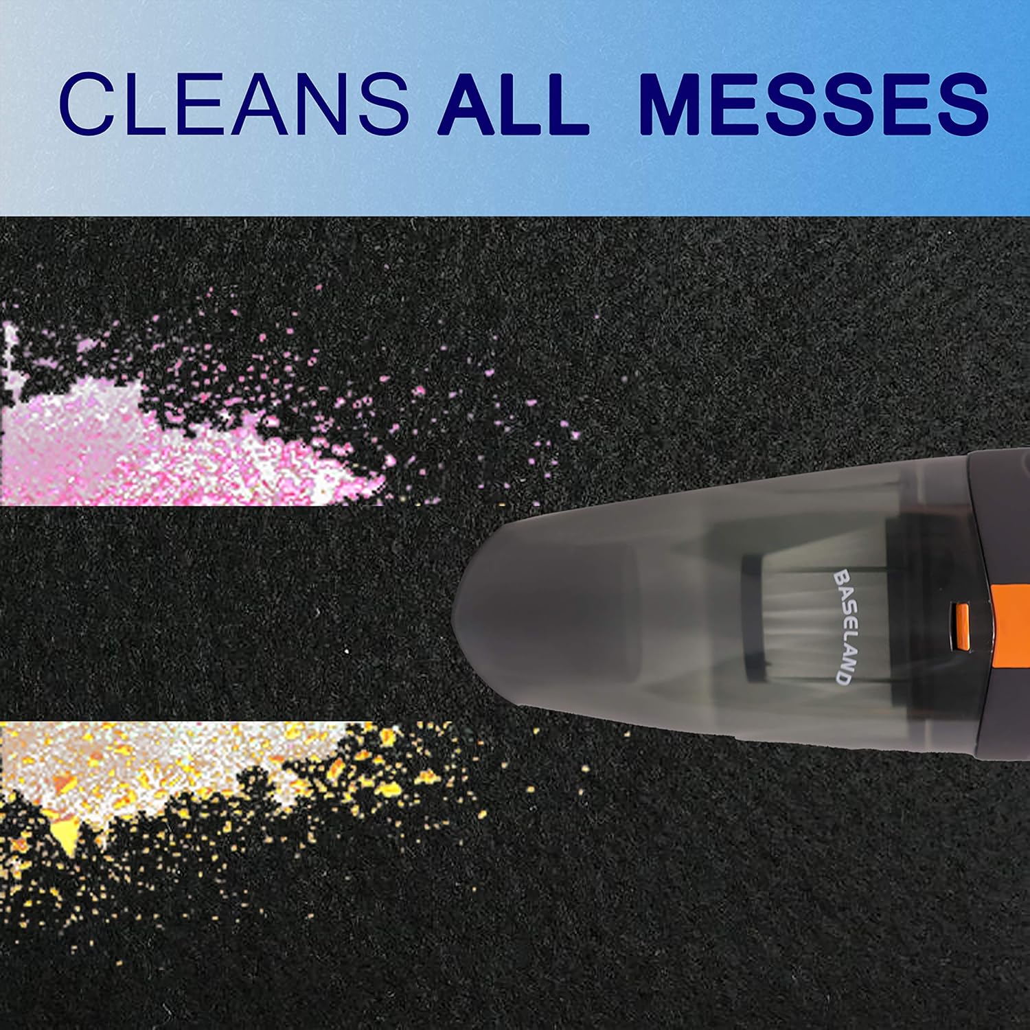 Baseland Cordless Handheld Vacuum, Portable Car Vacuum Cleaner, Upgraded Rechargeable Vacuum for Household and Car Cleaning，with 2 Kinds of USB and Socket Charging Line. -