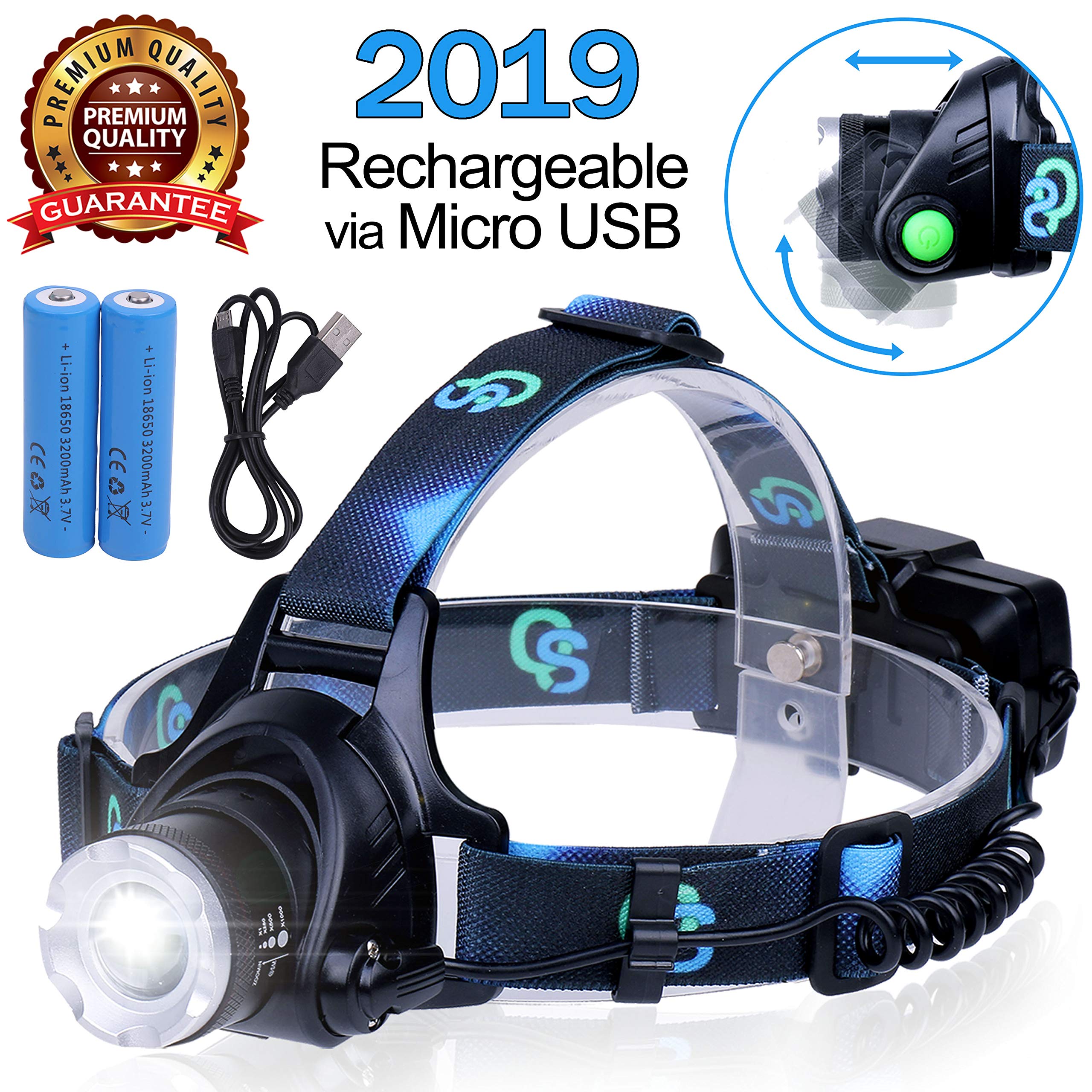 Rechargeable Headlamp, Hard Hat Light Adults LED Headlamp Flashlight