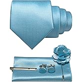JEMYGINS Mens Tie and Pocket Square,Lapel Pin,Cufflinks,Tie Clip Sets with Gift Box 5PCS