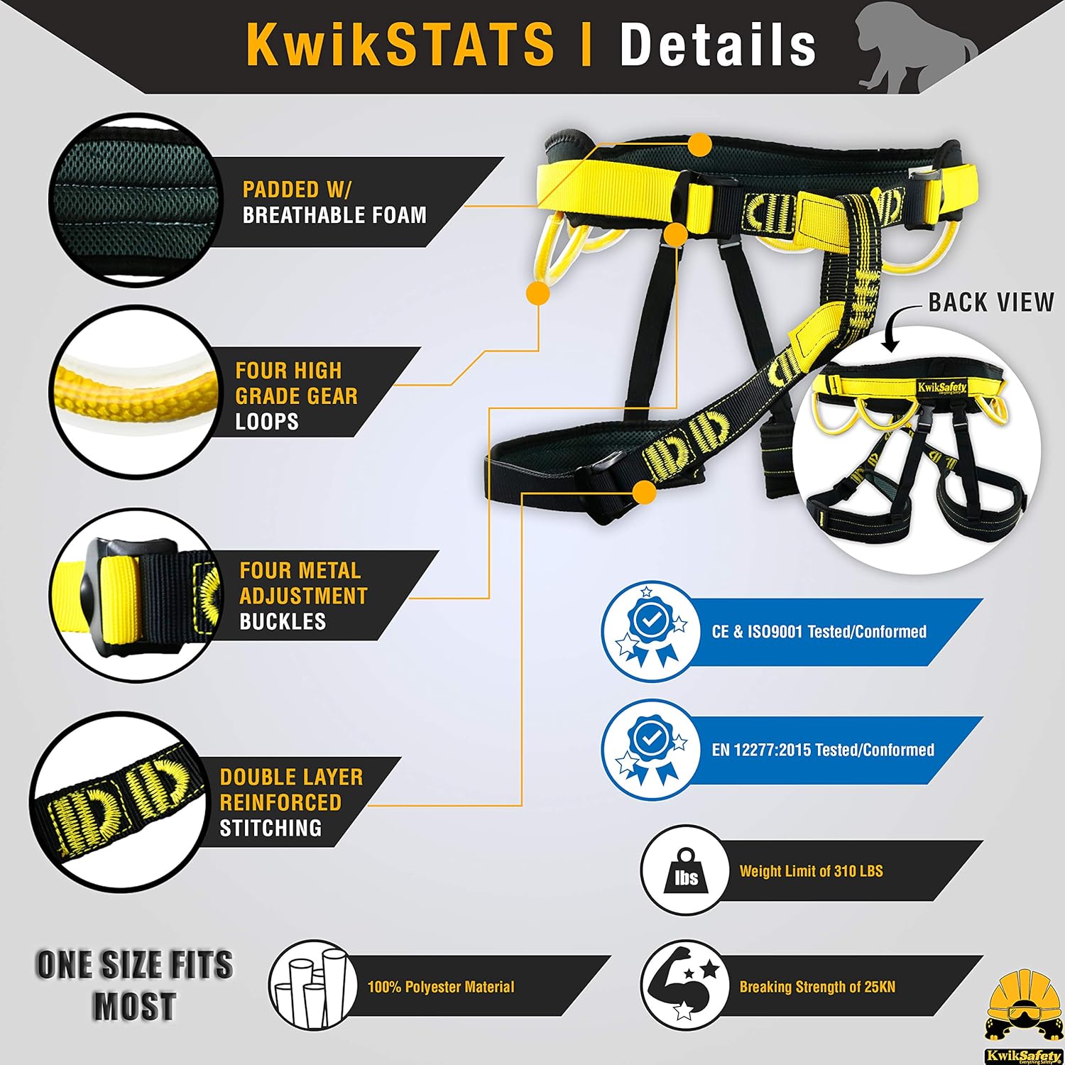 KwikSafety (Charlotte, NC Mandrill (Combo Pack) Comfort Climbing Harness, Heavy Duty Locking Carabiner, Tool Lanyard & Clip, Lightweight Padded Adjustable Half Body Waist Belt 310lb Limit Mountain : Sports & Outdoors